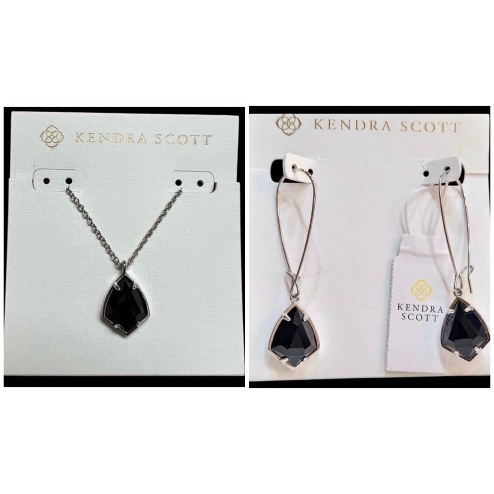 KENDRA SCOTT SET Black Angular Cut Stone Earrings & Matching Necklace NEW NWT